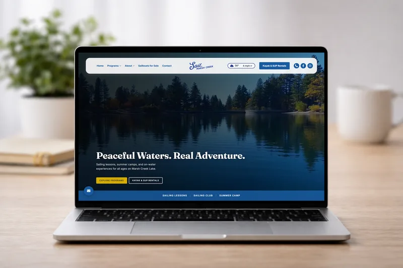 Marsh Creek Boat Rental website on MacBook, iPhone, iPad, and desktop monitor mockups