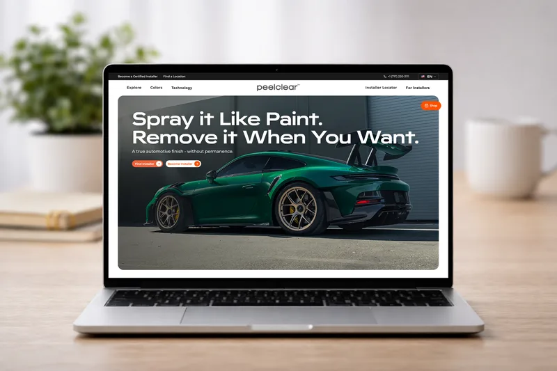 PeelClear website on MacBook, iPhone, iPad, and desktop monitor mockups