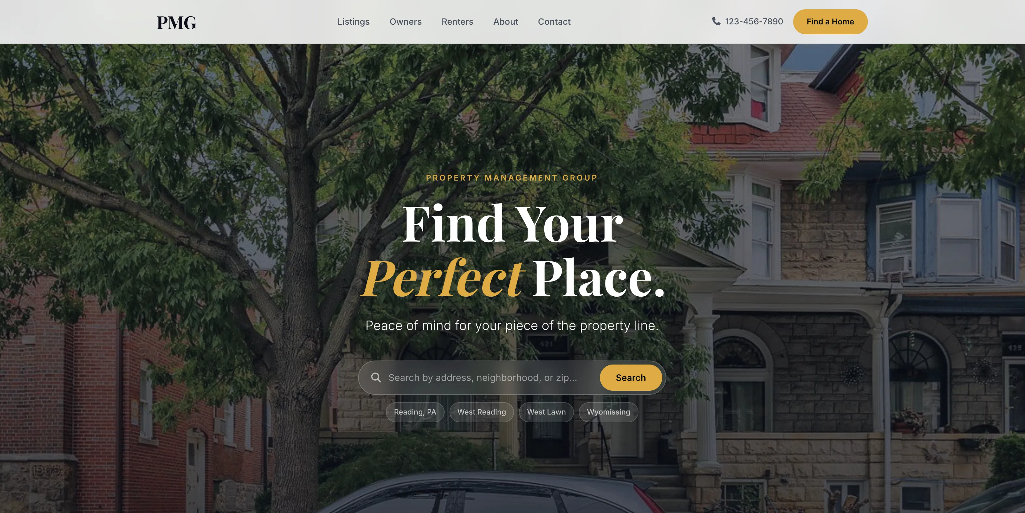Custom website designed for Property Management Group, a real estate management company