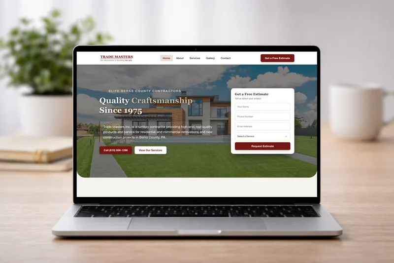 Trade Masters website on MacBook, iPhone, iPad, and desktop monitor mockups