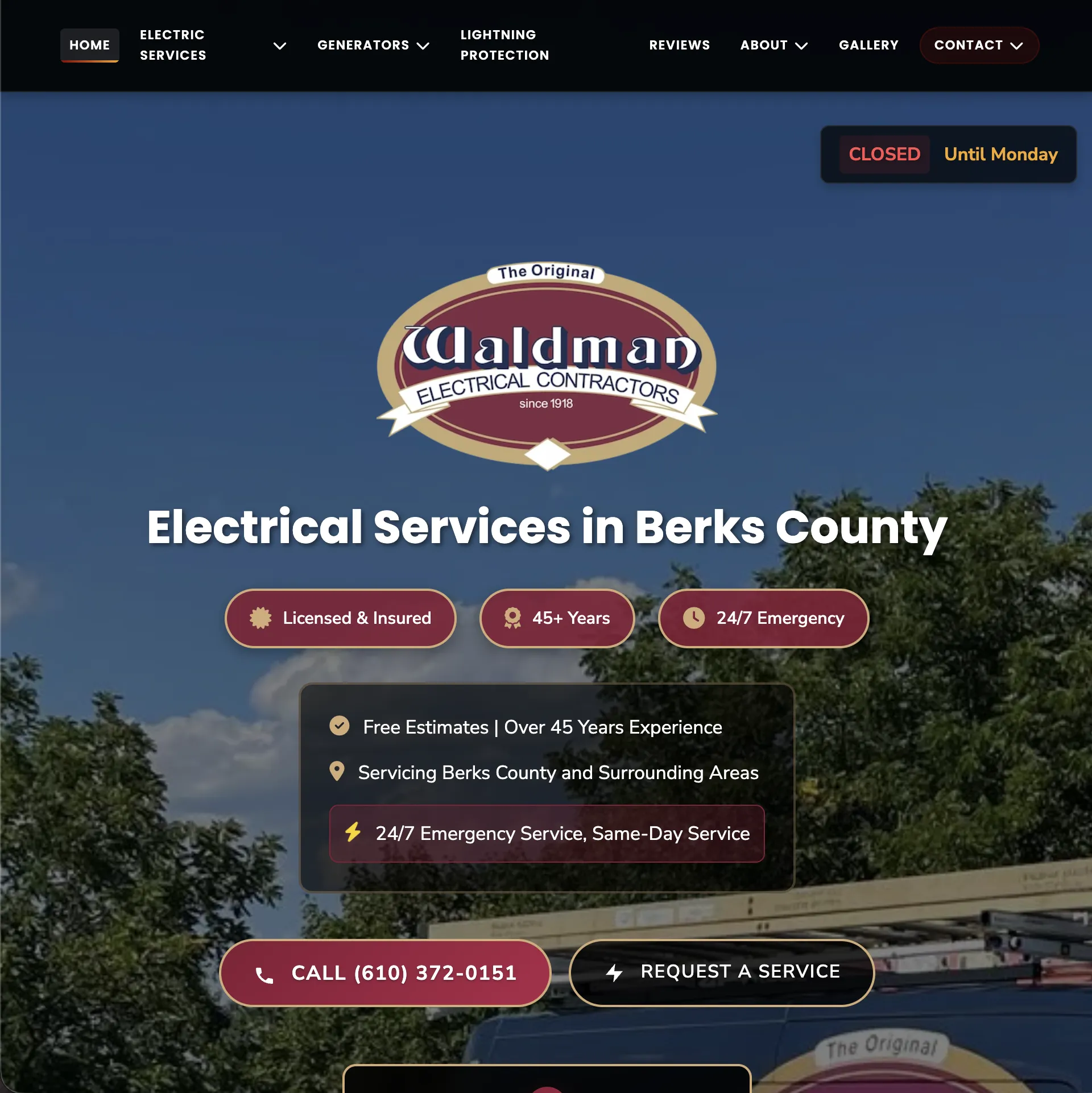 Waldman Electrical responsive website with dynamic hours display