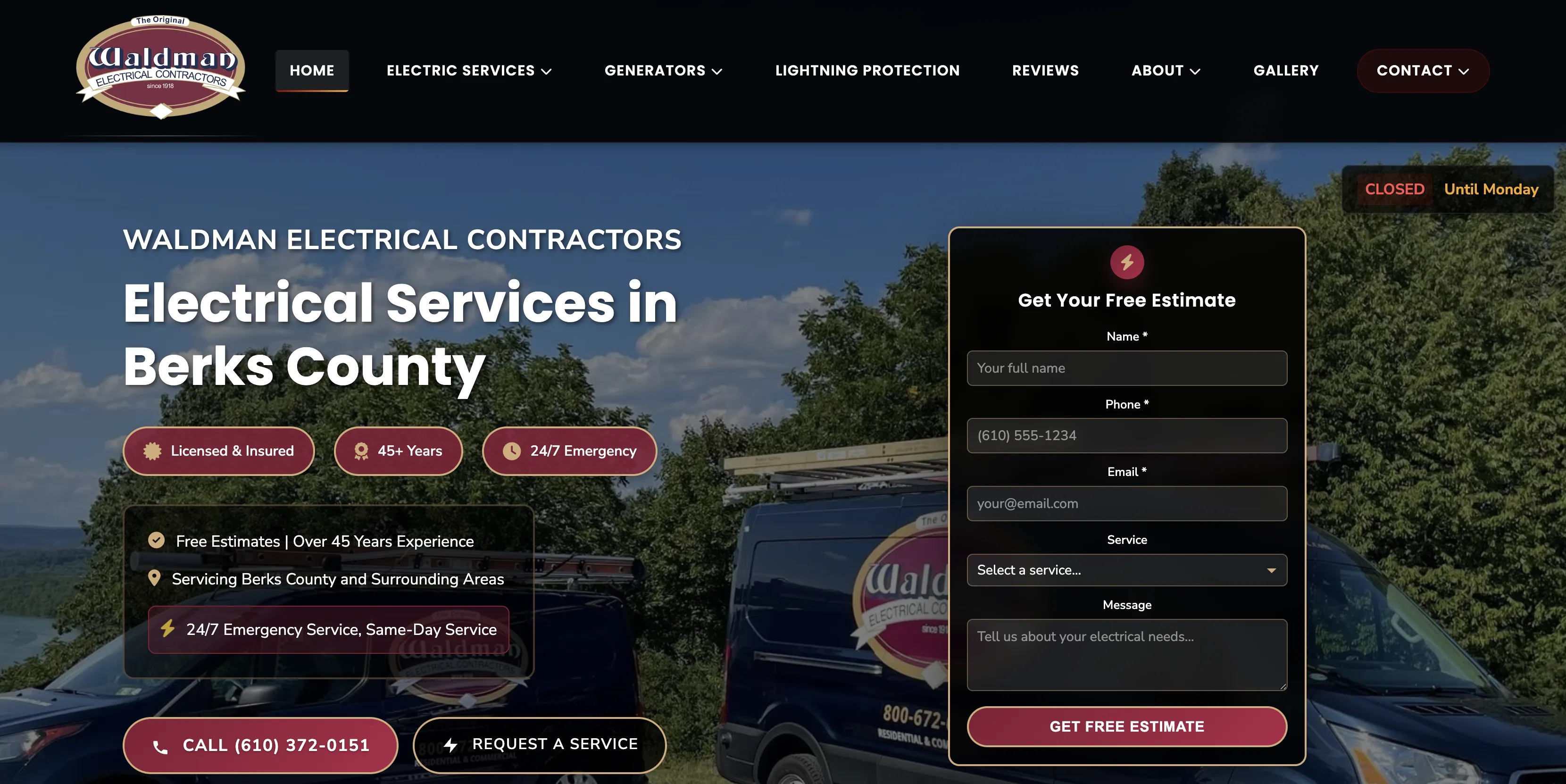 Custom website designed for Waldman Electrical, a full-service electrical contractor
