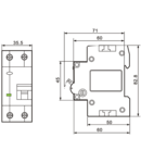 Disjunctor cu protectie diferentiala,2P,2 module, curba B EVOK2B603 6A, 30 mA, 4,5kA, AC