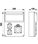 Cutie de distributie, fara protectie TDB04-11M Out: 2×SCHUKO+1×16A(3P+N+E)