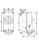 Priza industriala aparenta cuintr. si interblocaj mecanic TICS-1132R 16A, 230V, 2P+E, 6h, IP67