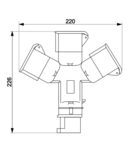 Distribuitor industrial cu fisa TICS-1023 16A, IN 1x2P+E 6h, OUT 3x2P+E 6h, IP44