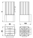 Unit.incalzire+ventilator pt.dulap distrib. ,montaj pe sina FEV250 250W, 230V AC, 45m3/h