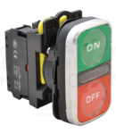 Buton dublu pornit-oprit, ON-OFF, verde + rosu NYG3-D2 1×NO+1×NC, 5A/230V AC-15, IP65