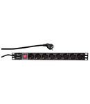 PDU 8x Schuko, 19", Comutator, 1U, cablu 2m, negru, ALU