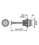 MECHANICAL RESET BUTTON, COMPLETE UNIT, diametru Ø22MM PLATINUM SERIES, EXTENDED. ADJUSTABLE LENGTH 0…150MM/5.9IN, RED