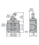 Limitator de cursa, K SERIES, ROLLER CENTRE PUSH LEVER, 2 SIDE CABLE ENTRY. DIMENSIONS COMPATIBLE TO EN 50047, PLASTIC BODY, CONTACTS 1NO+1NC SLOW BREAK MAKE BEFORE BREAK. PLASTIC ROLLER