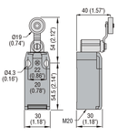 Limitator de cursa, K SERIES, ROLLER LEVER PLUNGER, 1 BOTTOM CABLE ENTRY. DIMENSIONS TO EN 50047, PLASTIC BODY, CONTACTS 1NO+1NC SLOW BREAK MAKE BEFORE BREAK. PLASTIC ROLLER