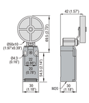 Limitator de cursa, K SERIES, ROLLER LEVER PLUNGER, 1 BOTTOM CABLE ENTRY. DIMENSIONS TO EN 50047, PLASTIC BODY, CONTACTS 1NO+1NC SNAP ACTION. RUBBER ROLLER