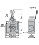 Limitator de cursa, K SERIES, ROLLER LEVER PLUNGER, 2 SIDE CABLE ENTRY. DIMENSIONS COMPATIBLE TO EN 50047, PLASTIC BODY, CONTACTS 1NO+1NC SLOW BREAK MAKE BEFORE BREAK. PLASTIC PLUNGER