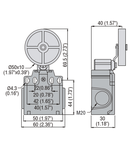 Limitator de cursa, K SERIES, ROLLER LEVER PLUNGER, 2 SIDE CABLE ENTRY. DIMENSIONS COMPATIBLE TO EN 50047, METAL BODY, CONTACTS 1NO+1NC SNAP ACTION. RUBBER ROLLER