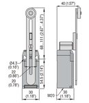 Limitator de cursa, K SERIES, ADJUSTABLE ROLLER LEVER, 1 BOTTOM CABLE ENTRY. DIMENSIONS TO EN 50047, PLASTIC BODY, CONTACTS 1NO+1NC SLOW BREAK MAKE BEFORE BREAK. PLASTIC PLUNGER