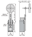 Limitator de cursa, K SERIES, ADJUSTABLE ROLLER LEVER, 1 BOTTOM CABLE ENTRY. DIMENSIONS TO EN 50047, PLASTIC BODY, CONTACTS 1NO+1NC SLOW BREAK MAKE BEFORE BREAK. RUBBER ROLLER WITH OFFSET ALIGNMENT