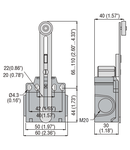 Limitator de cursa, K SERIES, ADJUSTABLE ROLLER LEVER, 2 SIDE CABLE ENTRY. DIMENSIONS COMPATIBLE TO EN 50047, PLASTIC BODY, CONTACTS 1NO+1NC SLOW BREAK MAKE BEFORE BREAK. PLASTIC PLUNGER