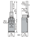 Limitator de cursa, K SERIES, CERAMIC ROD LEVER, 1 BOTTOM CABLE ENTRY. DIMENSIONS TO EN 50047, METAL BODY, CONTACTS 1NO+1NC SNAP ACTION. CERAMIC ROD