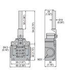 Limitator de cursa, K SERIES, CERAMIC ROD LEVER, 2 SIDE CABLE ENTRY. DIMENSIONS COMPATIBLE TO EN 50047, PLASTIC BODY, CONTACTS 1NO+1NC SLOW BREAK MAKE BEFORE BREAK. CERAMIC ROD