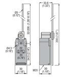 Limitator de cursa, K SERIES, ADJUSTABLE ROLLER LEVER, 1 BOTTOM CABLE ENTRY. DIMENSIONS TO EN 50047, PLASTIC BODY, CONTACTS 1NO+1NC SLOW BREAK MAKE BEFORE BREAK. PLASTIC ROD