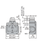 Limitator de cursa, K SERIES, HINGE OPERATING, 2 SIDE CABLE ENTRY. DIMENSIONS COMPATIBLE TO EN 50047, PLASTIC BODY, CONTACTS 2NC SLOW BREAK. SHORT CYLINDER SHAFT