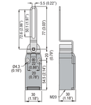 Limitator de cursa, K SERIES, SLOTTED LEVER, 1 BOTTOM CABLE ENTRY. DIMENSIONS TO EN 50047, PLASTIC BODY, CONTACTS 2NC SLOW BREAK