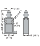 Limitator de cursa, K SERIES, TOP PUSH ROD PLUNGER, CONTACTS 1NO+1NC SLOW BREAK. M12 HEAD FIXING