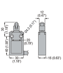 Limitator de cursa, K SERIES, TOP ROLLER PUSH PLUNGER, CONTACTS 1NO+1NC SLOW BREAK. ROLLER OPERATION PERPENDICULAR TO SWITCH BODY