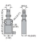 Limitator de cursa, K SERIES, TOP ROLLER PUSH PLUNGER. M12 HEAD, CONTACTS 1NO+1NC SLOW BREAK