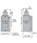 PLASTIC Limitator de cursa, T SERIES (DIMENSIONS TO EN 50041), TOP PUSH ROD PLUNGER, WITHOUT RESET BUTTON, CONTACTS 1NO+1NC SLOW ACTION. STEEL PLUNGER