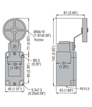 PLASTIC Limitator de cursa, T SERIES (DIMENSIONS TO EN 50041), ROLLER LEVER, WITHOUT RESET BUTTON, CONTACTS 1NO+1NC SLOW ACTION. RUBBER ROLLER Ø50X10MM