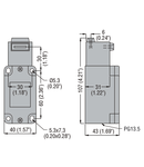 PLASTIC Limitator de cursa, T SERIES (DIMENSIONS TO EN 50041), KEY OPERATED, WITHOUT RESET BUTTON, CONTACTS 1NO+1NC SLOW BREAK. STRAIGHT KEY