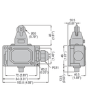 METAL Limitator de cursa, PL SERIES, LATCH AND MANUAL RELEASE, CONTACTS 1NC. IP65