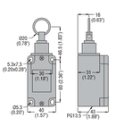 ROPE-PULL LEVER Limitator de cursaES FOR NORMAL STOPPING, ROPE LEVER FOR NORMAL STOPPING (EN 50041), WITHOUT RESET BUTTON, CONTACTS 1NO+1NC SLOW BREAK. STEEL RING