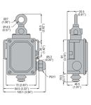 ROPE-PULL LEVER Limitator de cursaES FOR EMERGENCY STOPPING, ISO 13850 COMPLIANT, cu buton reset, CONTACTS 1NO+1NC. 40N OPERATING FORCE