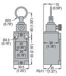 ROPE-PULL LEVER Limitator de cursaES FOR EMERGENCY STOPPING, ISO 13850 COMPLIANT, cu buton reset, CONTACTS 1NO+1NC. 25N OPERATING FORCE