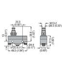 PLASTIC MICRO SWITCH, K SERIES, TOP PUSH ROD - METAL PLUNGER. M12 FIXING HEAD, CONTACTS 1NO/NC. SOLDER TERMINAL