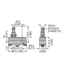 PLASTIC MICRO SWITCH, K SERIES, TOP ROLLER PUSH PLUNGER. M12 FIXING HEAD, CONTACTS 1NO/NC. FASTON TERMINALS