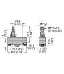 PLASTIC MICRO SWITCH, K SERIES, TOP ROLLER PUSH PLUNGER. M12 FIXING HEAD, 90° ROLLER, CONTACTS 1NO/NC. FASTON TERMINALS