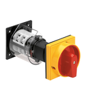 Intrerupator rotativ cu came, GN SERIES, O88-O98-O99 VERSION, REAR MOUNT, DOOR-COUPLING AND PADLOCK SYSTEM, RED/YELLOW. ON/OFF SWITCH, THREE-POLE – 2 WAFERS – SCHEME 10, 125A