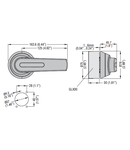 DOOR COUPLING HANDLE FOR GL0160...GL0315. SCREW FIXING. 125MM LEVER LENGTH PISTOL HANDLE - DEFEATABLE (REQ. UL508A). RED/YELLOW. □10MM