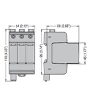 Descarcator tip 2 pentru  aplicatii fotovoltaice WITH PLUG-IN CARTRIDGE, EN SHORT-CIRCUIT CURRENT RATING ISCPV 1000A, +, -, PE. Cu contact comanda de la distanta