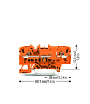 2-conductor through terminal block; 2.5 mm²; with test option; same profile as 2-conductor disconnect terminal block; side and center marking; for DIN-rail 35 x 15 and 35 x 7.5; Push-in CAGE CLAMP®; 2,50 mm²; orange