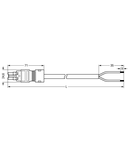 pre-assembled connecting cable; Socket/open-ended; 2-pole; Cod. B; Control cable 2 x 1.0 mm²; 1 m; 1,00 mm²; gray