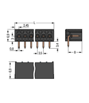 THT male header; 0.8 x 0.8 mm solder pin; angled; Pin spacing 3.5 mm; 5-pole; black
