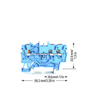 3-conductor through terminal block; with push-button; 1 mm²; with test port; suitable for Ex i applications; side and center marking; for DIN-rail 35 x 15 and 35 x 7.5; Push-in CAGE CLAMP®; 1,00 mm²; blue