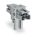 T-distribution connector; 2-pole; Cod. B; 1 input; 2 outputs; 2 locking levers; gray