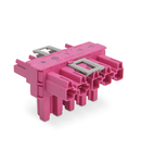 T-distribution connector; 5-pole; Cod. B; 1 input; 2 outputs; 3 locking levers; for flying leads; pink