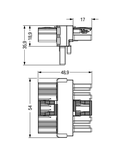 T-distribution connector; 5-pole; Cod. B; 1 input; 2 outputs; 3 locking levers; for flying leads; pink